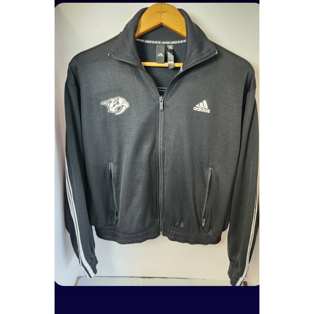 Adidas Nashville Predators NHL Track Jacket Womens Small Black Full Zip Hockey